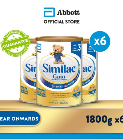 [Bundle of 6] Similac® Stage 3 Gain Growing-Up Baby Milk Powder Formula 2'-FL 1.8kg (1 year onwards)