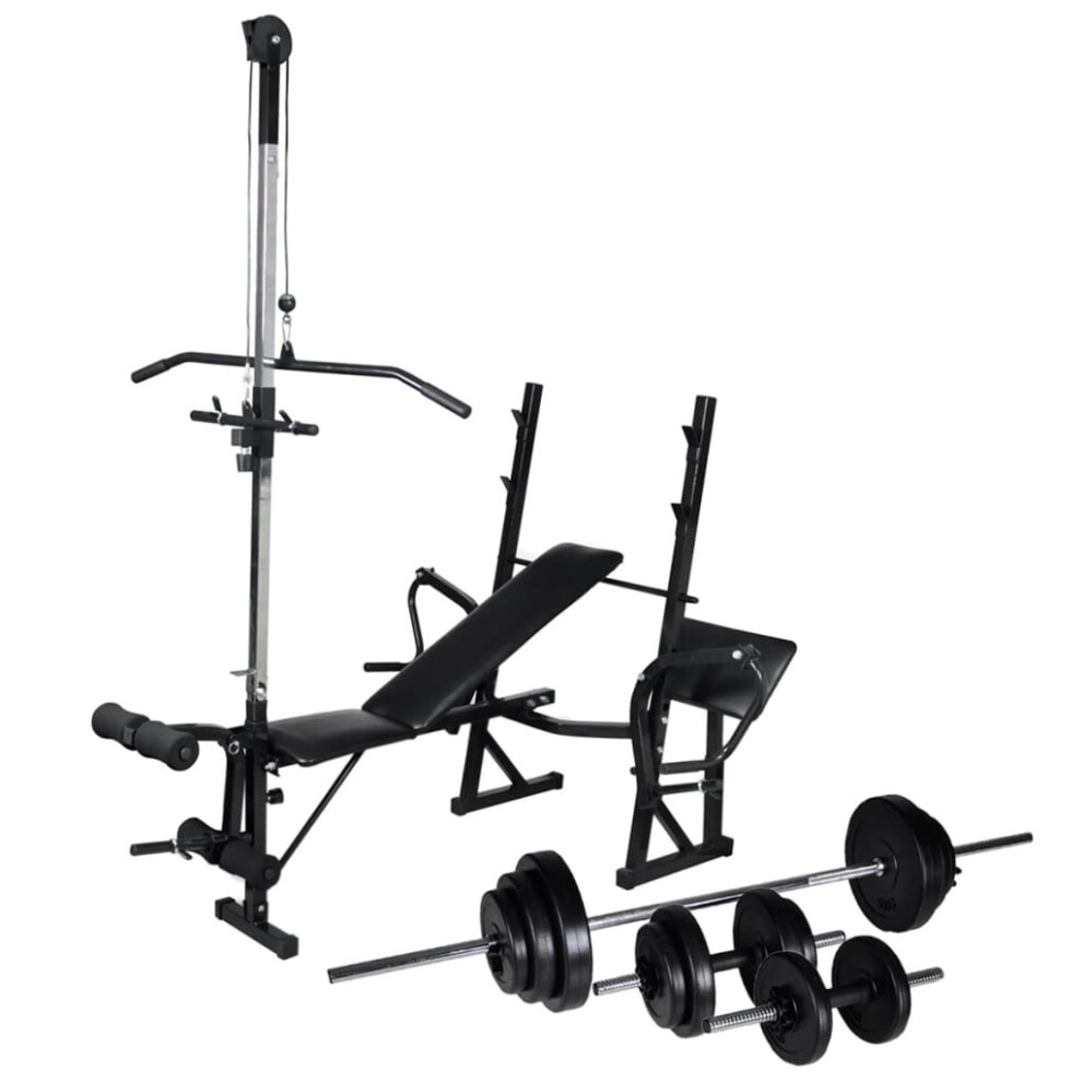 vidaXL Workout Bench with Weight Rack Barbell and Dumbbell Set 30.5kg Fitness 