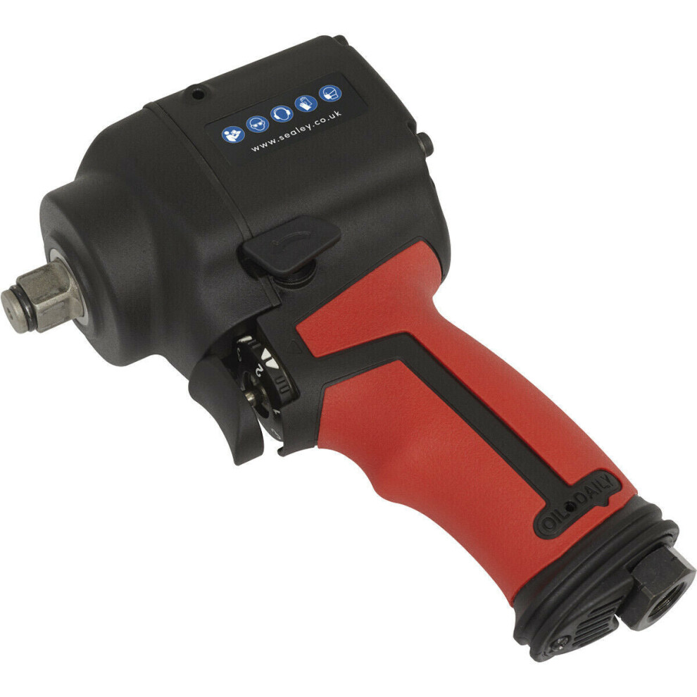 Stubby Air Impact Wrench - 1/2 Inch Sq Drive - Twin Hammer - 3-Speed Selector 